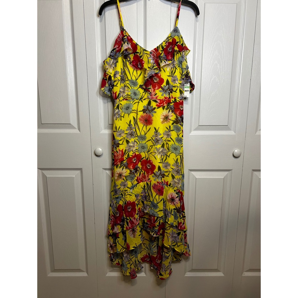 INC International Concepts Yellow Floral Cold Shoulder Midi Dress Size 8 NWT